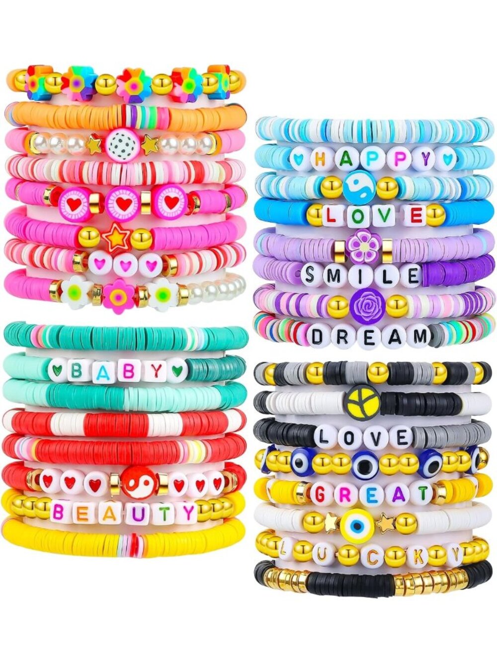 Colorful Clay Bead Bracelets Set for Women | Stackable Boho Y2K Friendship